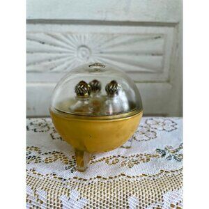 Vintage Art Deco Atomic Round Glass Perfume Trio Bottles Duvinne NY c1930s